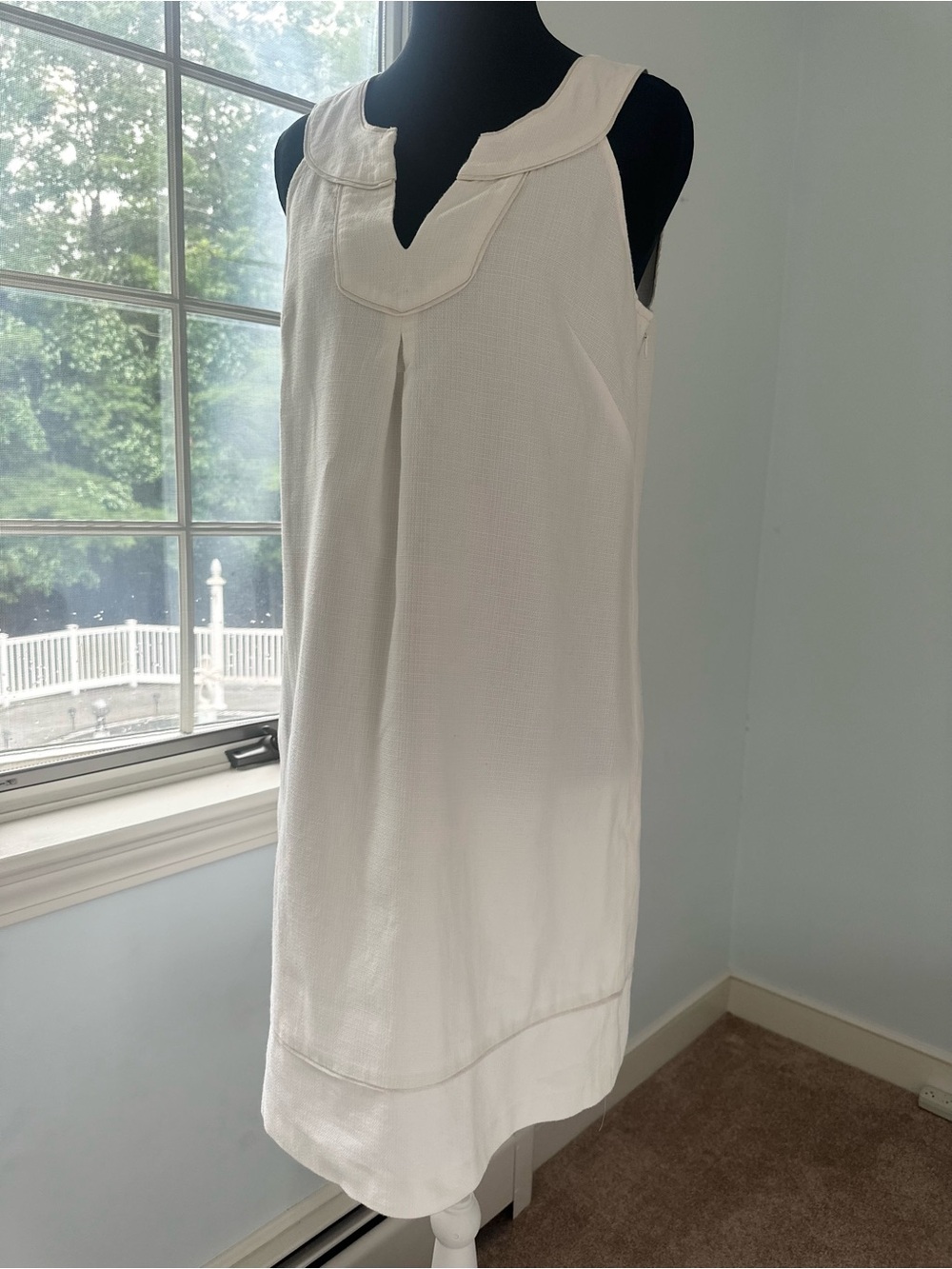 LOFT Sleeveless Summer 1960s Preppy V Neckline Mod Shift Dress Ivory Size 4